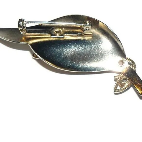 Vintage Aurora Borealis Rhinestones Leaf Brooch, Classic Aurora Borealis Brooch - Picture 3 of 3